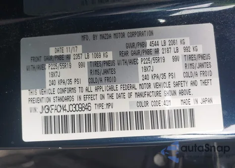 2018 Mazda Cx-5 Touring from USA, damaged, VIN JM3KFACM4J0309846